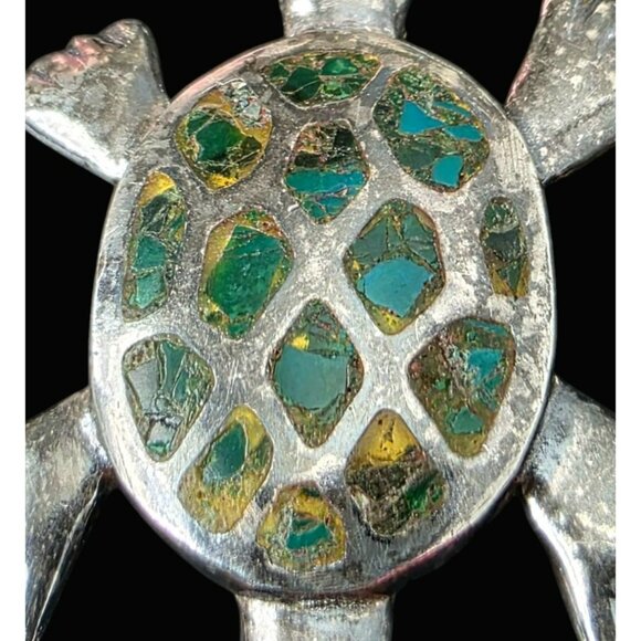 VTG Taxco Sterling Silver Turtle Brooch Pin Miguel Melendez Mexico Stone Inlay - Picture 11 of 14